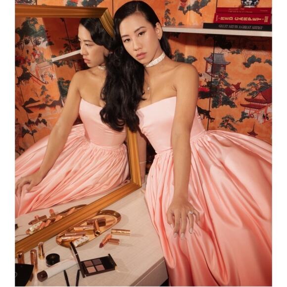 SAU LEE Teigen Strapless Blush Red Pink Ombre Maxi Gown Size 8 - Picture 5 of 13